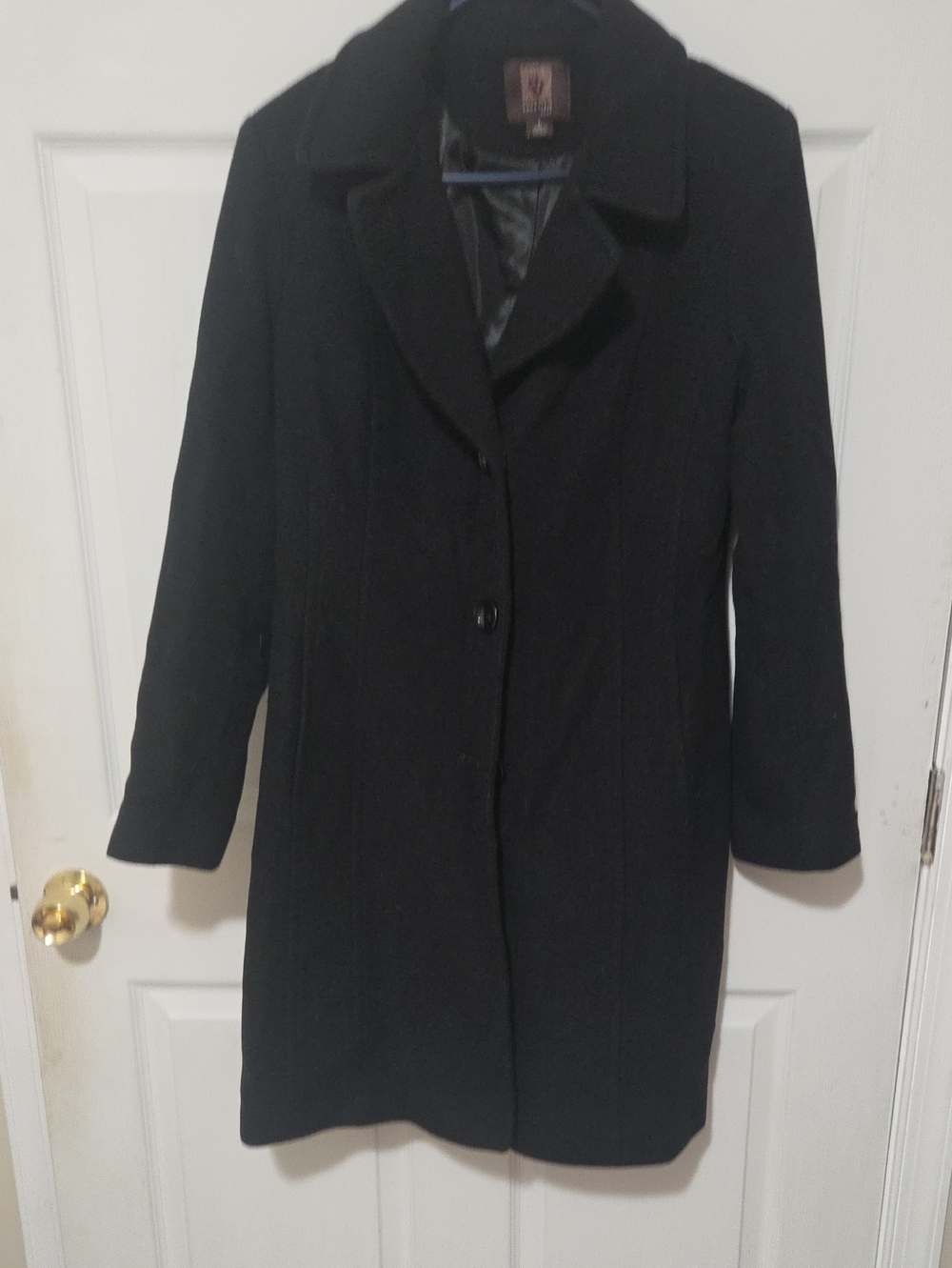 Anne Klein Black Single-Breasted Wool Pea Coat